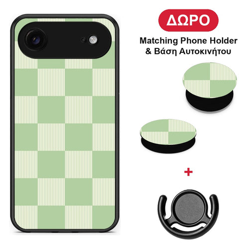 Sage and Cream Striped Checks - iPhone 17 Air θήκη + Δώρο Phone Holder & Βάση Αυτοκινήτου