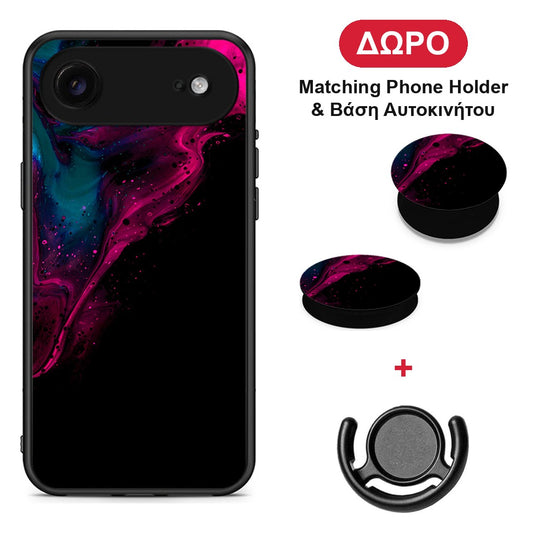 Watercolor Pink Black - iPhone 17 Air θήκη + Δώρο Phone Holder & Βάση Αυτοκινήτου
