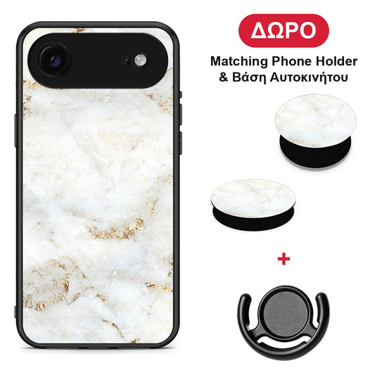 White Gold Marble - iPhone 17 Air θήκη + Δώρο Phone Holder & Βάση Αυτοκινήτου