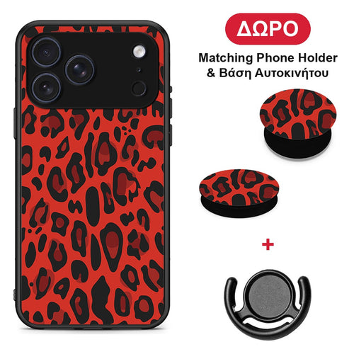 Animal Red Leopard - iPhone 17 Pro θήκη + Δώρο Phone Holder & Βάση Αυτοκινήτου