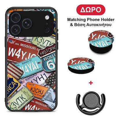Car Plates - iPhone 17 Pro θήκη + Δώρο Phone Holder & Βάση Αυτοκινήτου