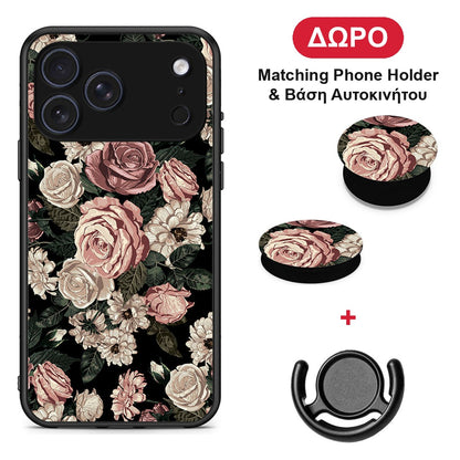 Flower Wild Roses - iPhone 17 Pro θήκη + Δώρο Phone Holder & Βάση Αυτοκινήτου