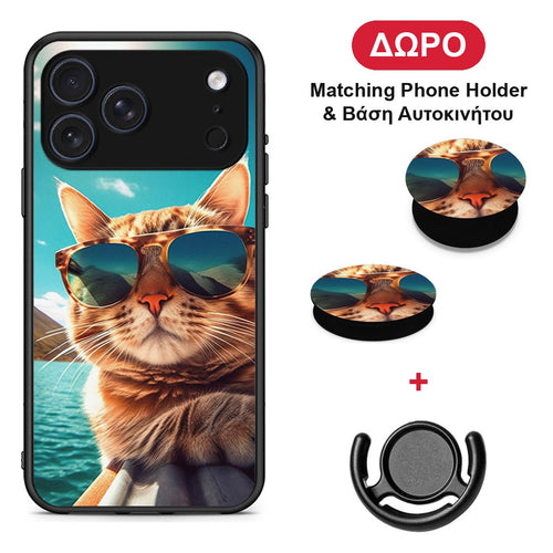 Summer Cat - iPhone 17 Pro θήκη + Δώρο Phone Holder & Βάση Αυτοκινήτου