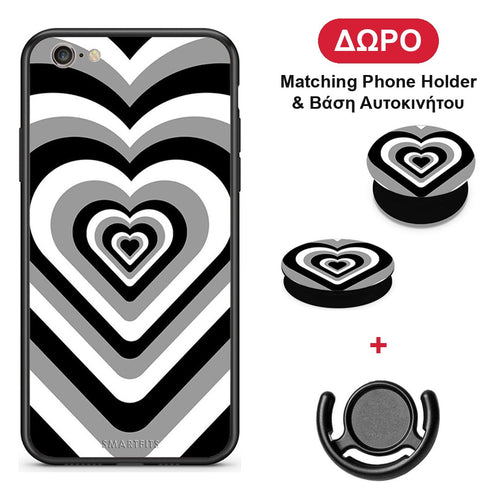 Black Hearts - iPhone 6 / 6s θήκη + Δώρο Phone Holder & Βάση Αυτοκινήτου