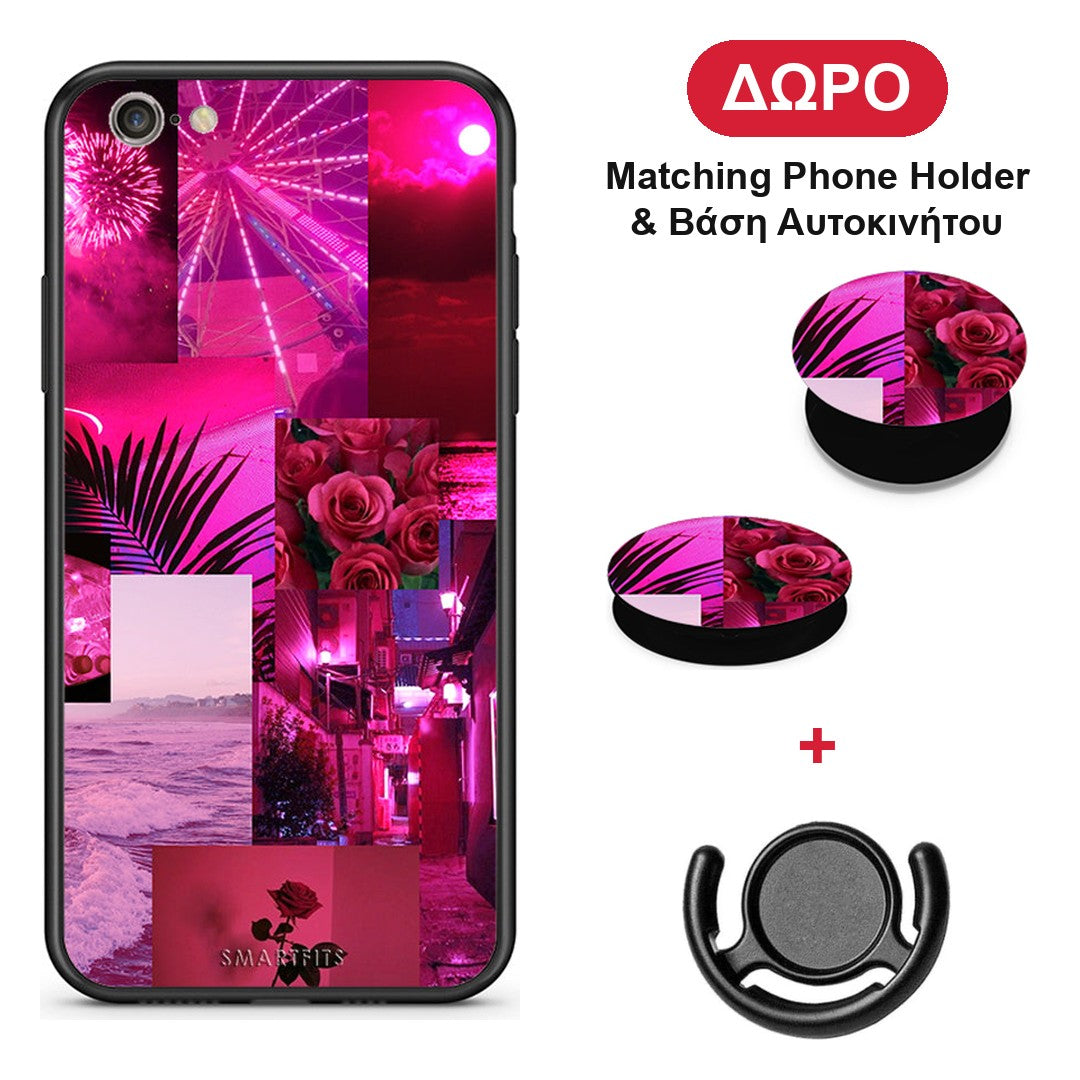 Collage Red Roses - iPhone 6 / 6s θήκη + Δώρο Phone Holder & Βάση Αυτοκινήτου