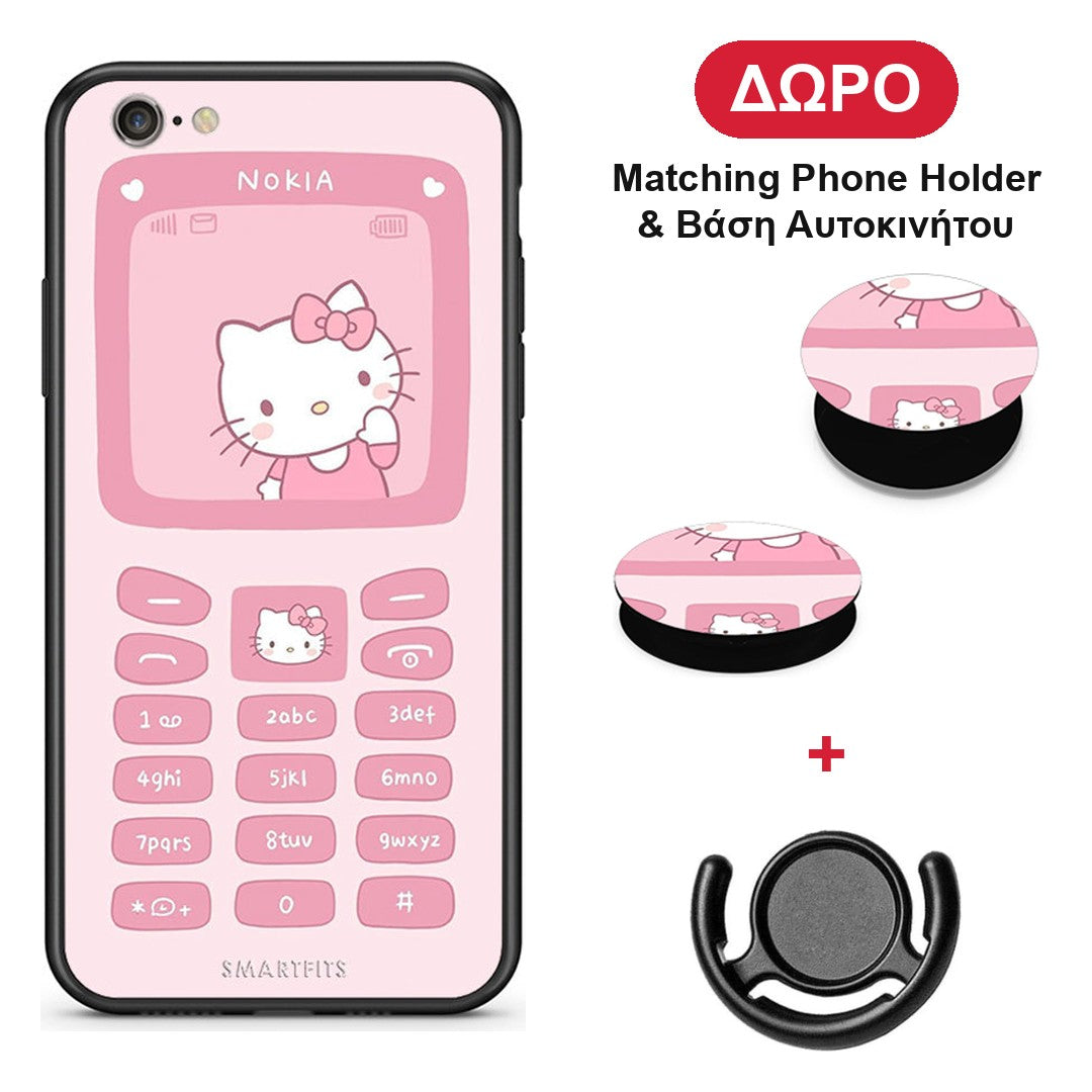 Hello Kitten - iPhone 6 / 6s θήκη + Δώρο Phone Holder & Βάση Αυτοκινήτου