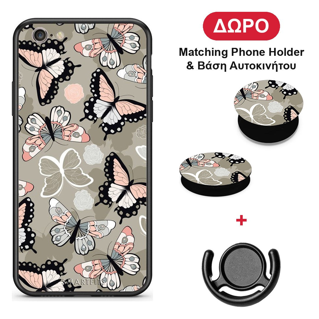 Boho Butterflies - iPhone 6 Plus / 6s Plus θήκη + Δώρο Phone Holder & Βάση Αυτοκινήτου