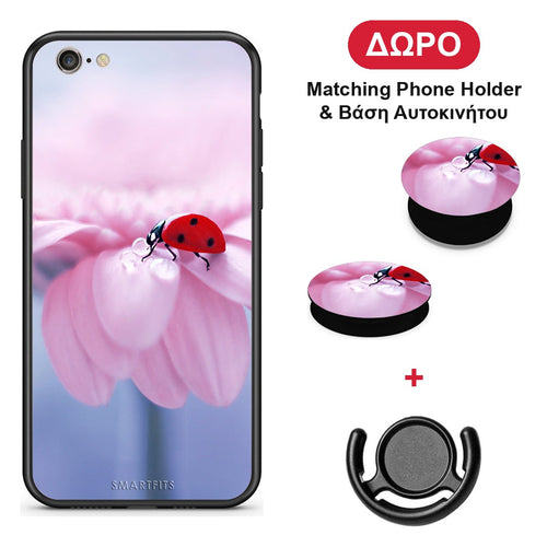 Ladybug Flower - iPhone 6 Plus / 6s Plus θήκη + Δώρο Phone Holder & Βάση Αυτοκινήτου