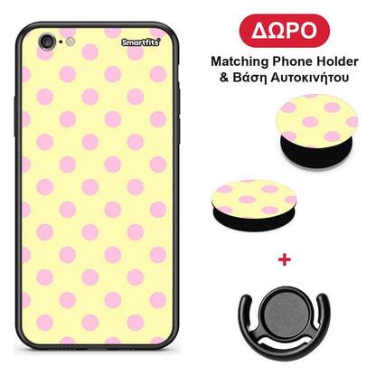 Pink Polka Dots on Yellow - iPhone 6 Plus / 6s Plus θήκη + Δώρο Phone Holder & Βάση Αυτοκινήτου