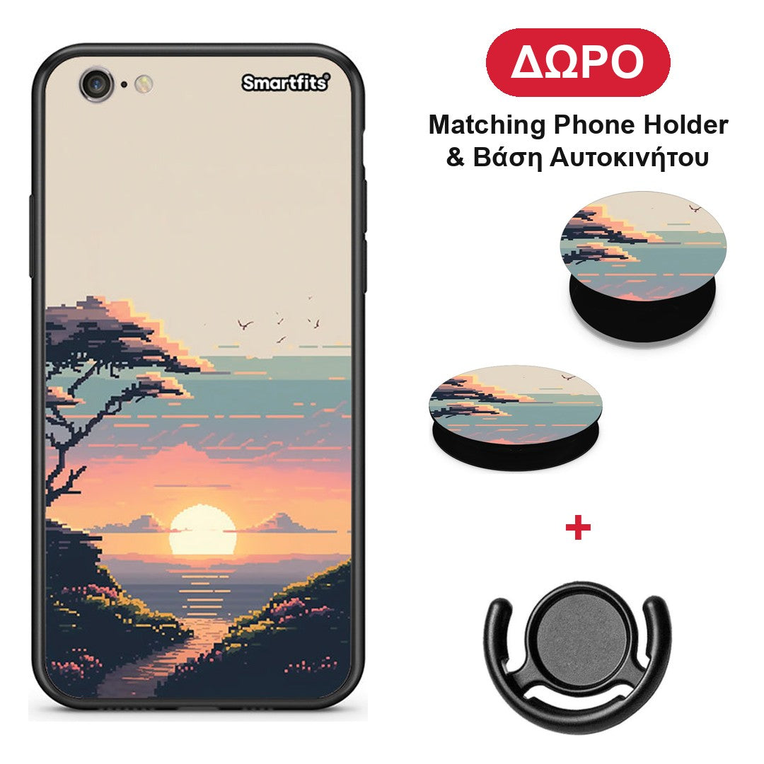 Pixel Sunset - iPhone 6 Plus / 6s Plus θήκη + Δώρο Phone Holder & Βάση Αυτοκινήτου