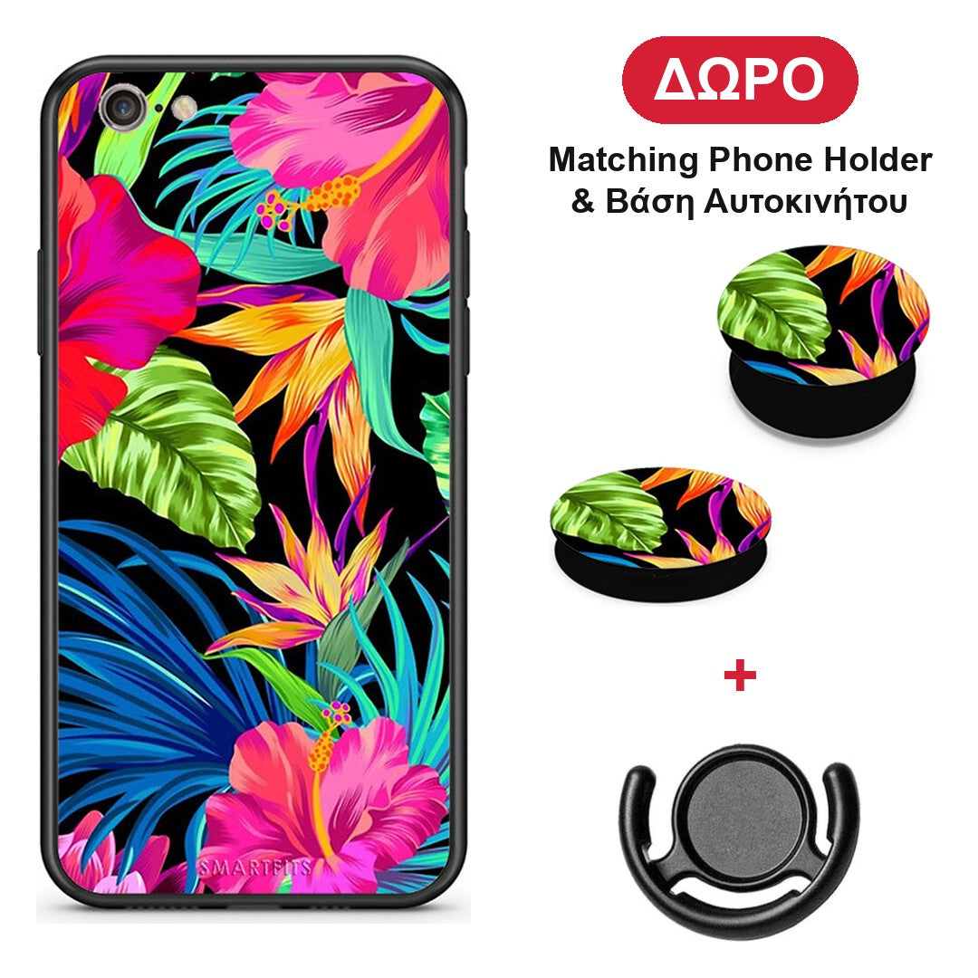 Tropical Flowers - iPhone 6 Plus / 6s Plus θήκη + Δώρο Phone Holder & Βάση Αυτοκινήτου
