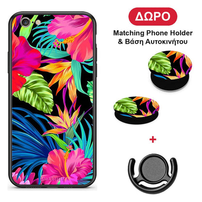 Tropical Flowers - iPhone 6 Plus / 6s Plus θήκη + Δώρο Phone Holder & Βάση Αυτοκινήτου