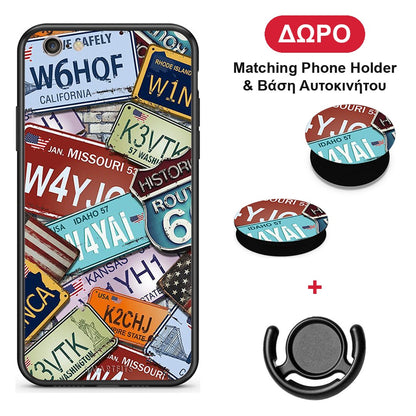 Car Plates - iPhone 7 / 8 / SE 2020 θήκη + Δώρο Phone Holder & Βάση Αυτοκινήτου