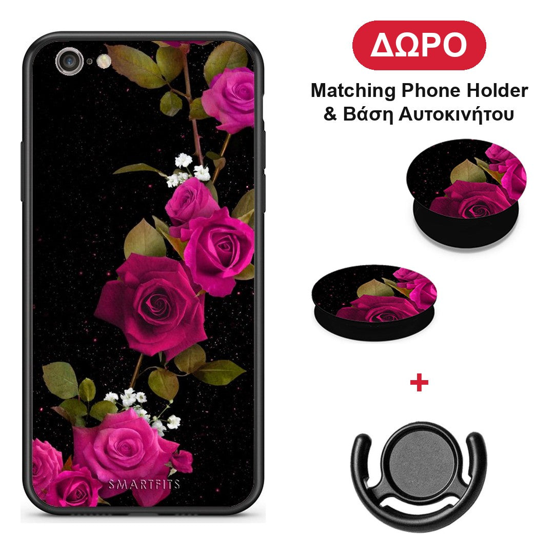 Flower Red Roses - iPhone 7 / 8 / SE 2020 θήκη + Δώρο Phone Holder & Βάση Αυτοκινήτου