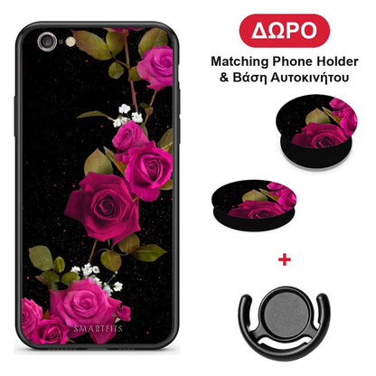 Flower Red Roses - iPhone 7 / 8 / SE 2020 θήκη + Δώρο Phone Holder & Βάση Αυτοκινήτου