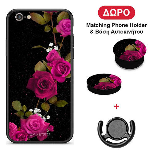 Flower Red Roses - iPhone 7 / 8 / SE 2020 θήκη + Δώρο Phone Holder & Βάση Αυτοκινήτου