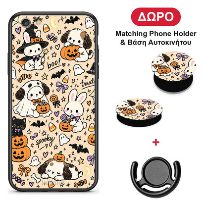 Halloween Puppies and Friends on Cream - iPhone 7 / 8 / SE 2020 θήκη + Δώρο Phone Holder & Βάση Αυτοκινήτου