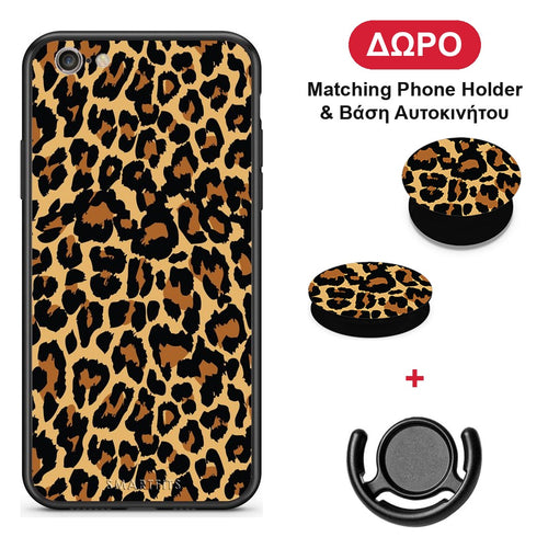 Animal Leopard - iPhone 7 / 8 / SE 2020 θήκη + Δώρο Phone Holder & Βάση Αυτοκινήτου