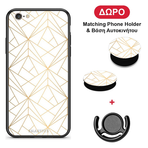 Geometric Luxury White - iPhone 7 / 8 / SE 2020 θήκη + Δώρο Phone Holder & Βάση Αυτοκινήτου