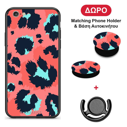 Animal Pink Leopard - iPhone 7 / 8 / SE 2020 θήκη + Δώρο Phone Holder & Βάση Αυτοκινήτου