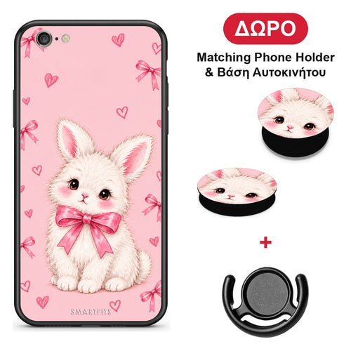 White Bunny and Pink Bows - iPhone 7 / 8 / SE 2020 θήκη + Δώρο Phone Holder & Βάση Αυτοκινήτου