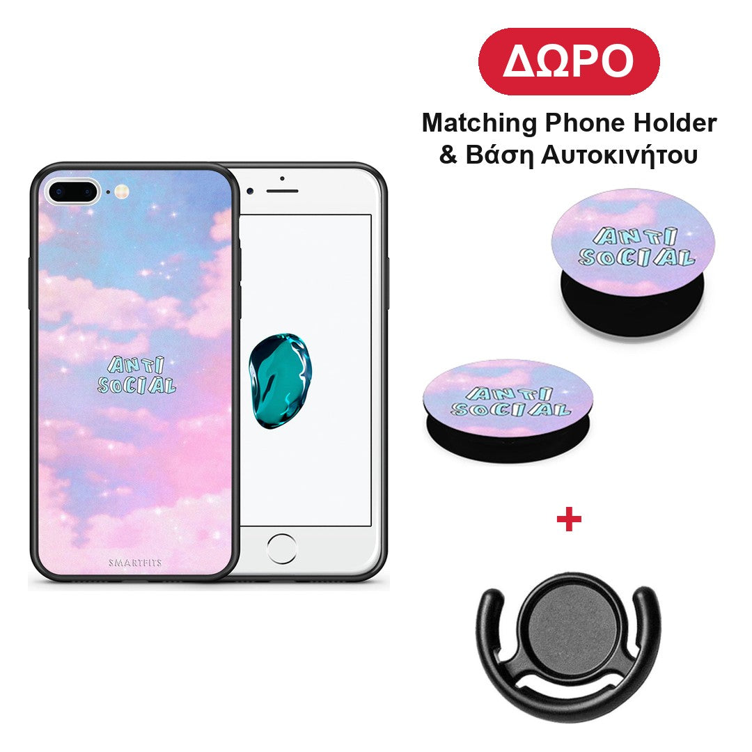 Anti Social - iPhone 7 Plus / 8 Plus θήκη + Δώρο Phone Holder & Βάση Αυτοκινήτου
