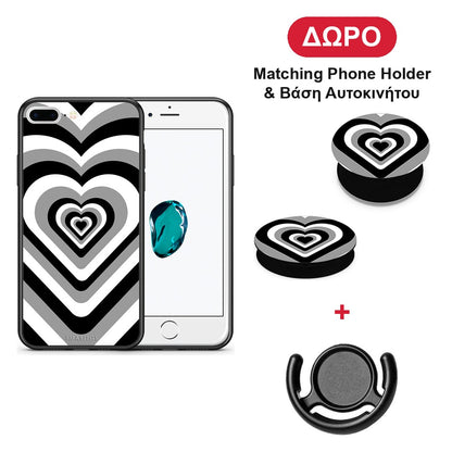 Black Hearts - iPhone 7 Plus / 8 Plus θήκη + Δώρο Phone Holder & Βάση Αυτοκινήτου