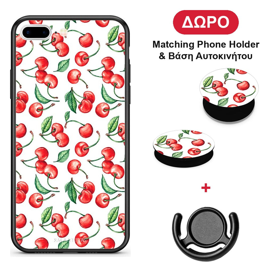 Cherry Summer - iPhone 7 Plus / 8 Plus θήκη + Δώρο Phone Holder & Βάση Αυτοκινήτου
