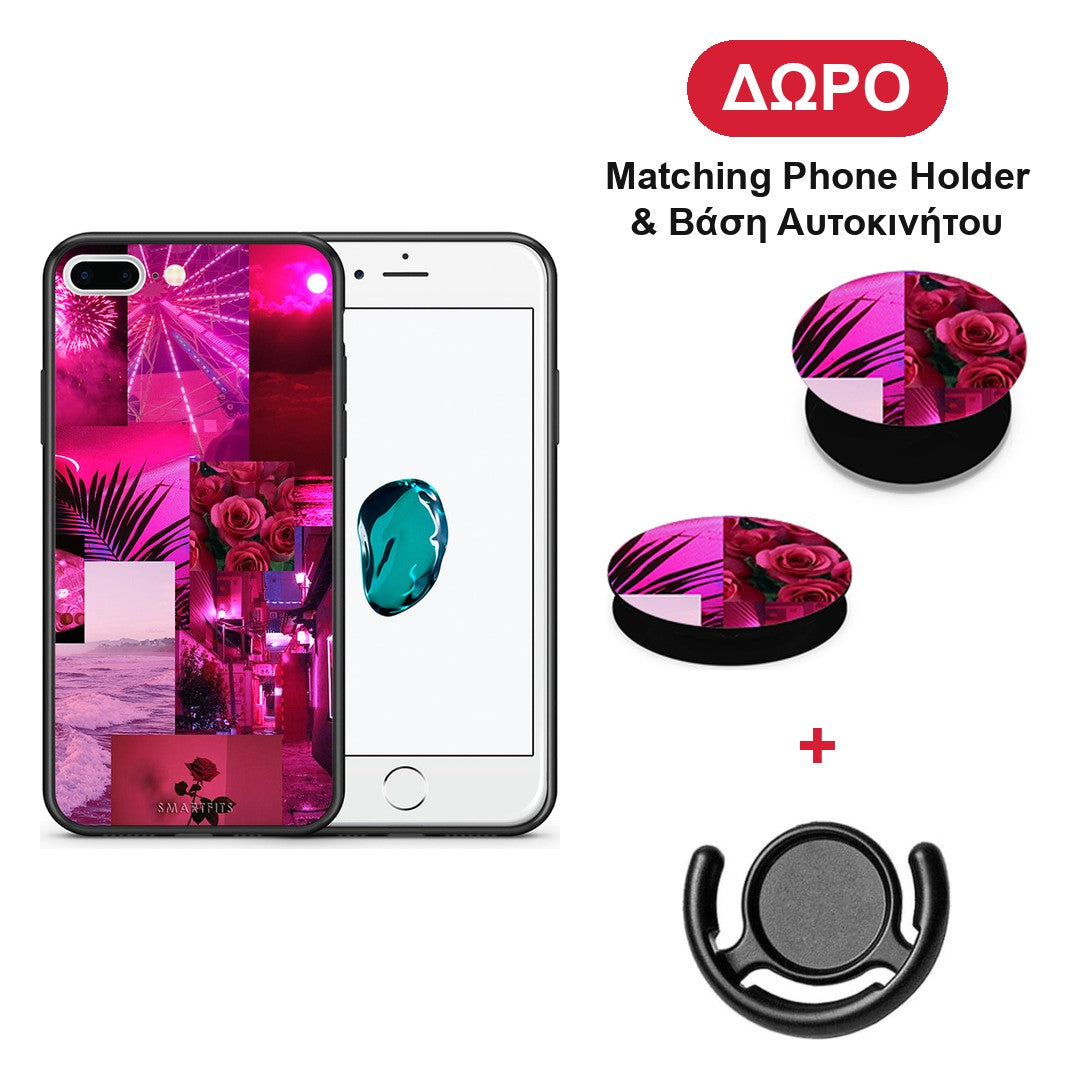 Collage Red Roses - iPhone 7 Plus / 8 Plus θήκη + Δώρο Phone Holder & Βάση Αυτοκινήτου