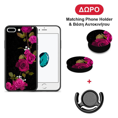 Flower Red Roses - iPhone 7 Plus / 8 Plus θήκη + Δώρο Phone Holder & Βάση Αυτοκινήτου
