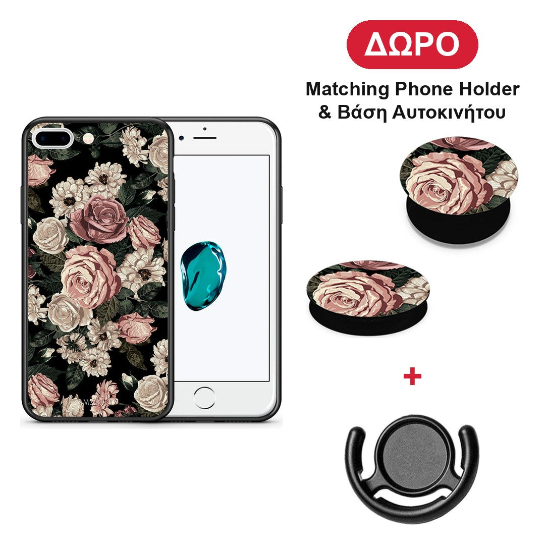 Flower Wild Roses - iPhone 7 Plus / 8 Plus θήκη + Δώρο Phone Holder & Βάση Αυτοκινήτου