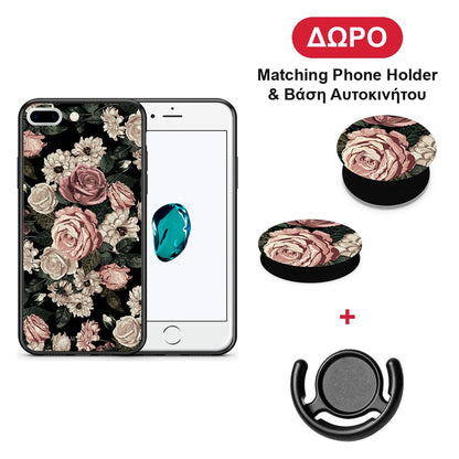 Flower Wild Roses - iPhone 7 Plus / 8 Plus θήκη + Δώρο Phone Holder & Βάση Αυτοκινήτου