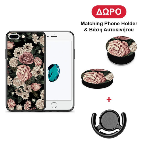 Flower Wild Roses - iPhone 7 Plus / 8 Plus θήκη + Δώρο Phone Holder & Βάση Αυτοκινήτου