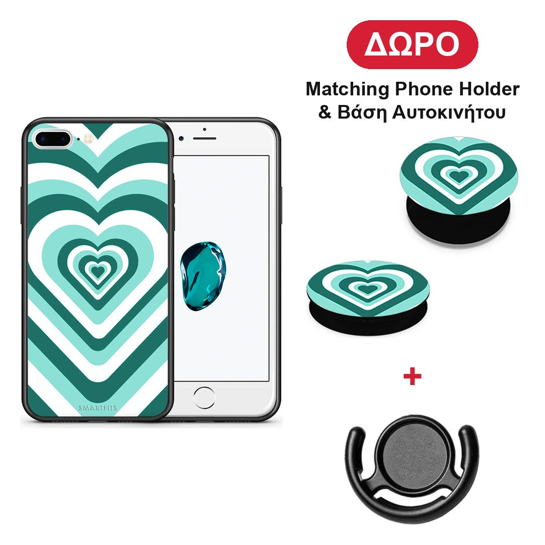 Green Hearts - iPhone 7 Plus / 8 Plus θήκη + Δώρο Phone Holder & Βάση Αυτοκινήτου
