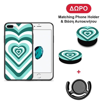Green Hearts - iPhone 7 Plus / 8 Plus θήκη + Δώρο Phone Holder & Βάση Αυτοκινήτου
