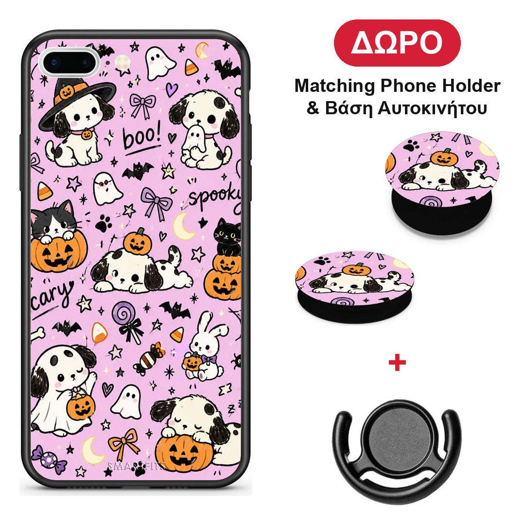 Halloween Puppies and Friends on Lilac - iPhone 7 Plus / 8 Plus θήκη + Δώρο Phone Holder & Βάση Αυτοκινήτου