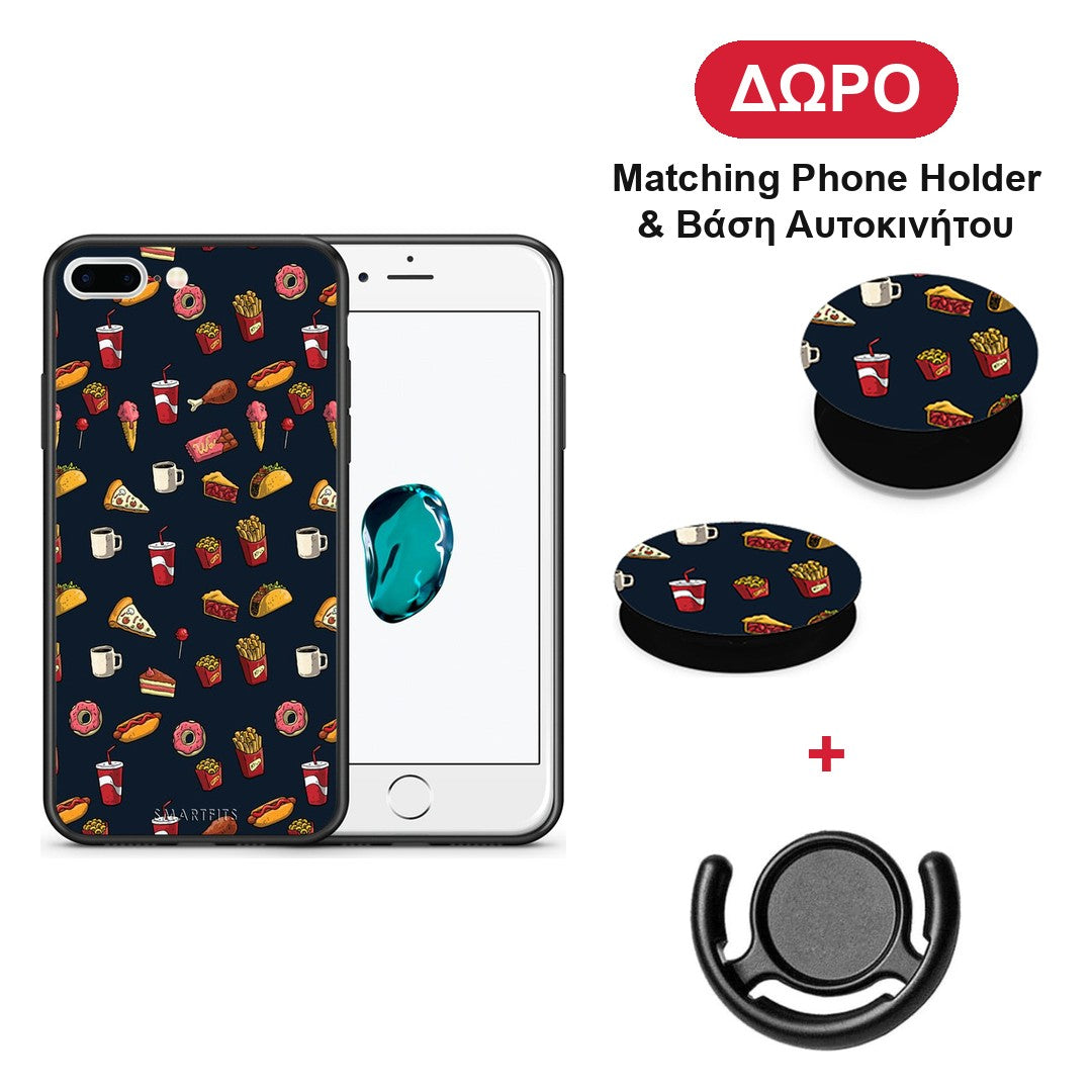 Random Hungry - iPhone 7 Plus / 8 Plus θήκη + Δώρο Phone Holder & Βάση Αυτοκινήτου