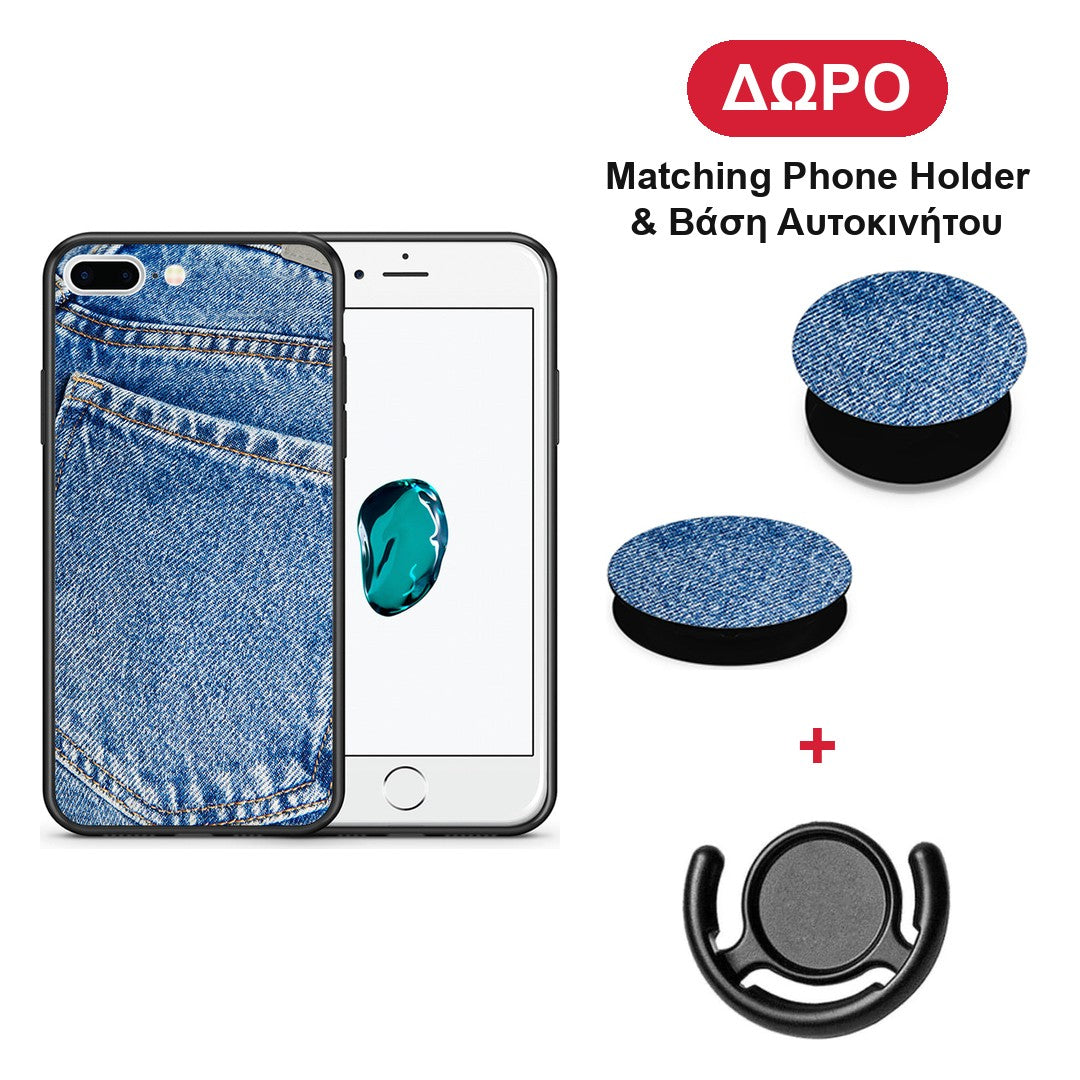 Jeans Pocket - iPhone 7 Plus / 8 Plus θήκη + Δώρο Phone Holder & Βάση Αυτοκινήτου