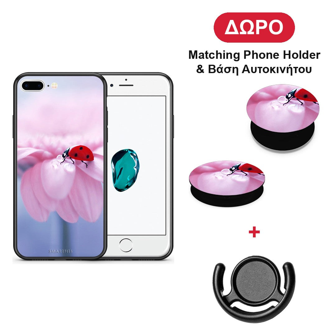 Ladybug Flower - iPhone 7 Plus / 8 Plus θήκη + Δώρο Phone Holder & Βάση Αυτοκινήτου