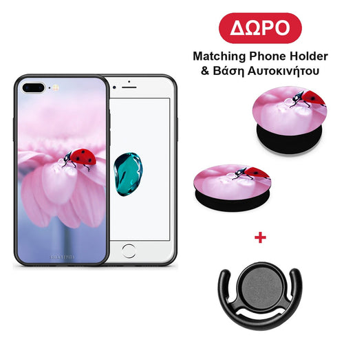 Ladybug Flower - iPhone 7 Plus / 8 Plus θήκη + Δώρο Phone Holder & Βάση Αυτοκινήτου