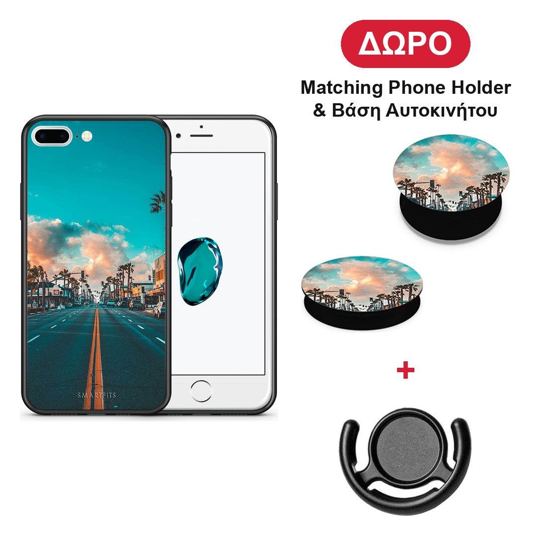 Landscape City - iPhone 7 Plus / 8 Plus θήκη + Δώρο Phone Holder & Βάση Αυτοκινήτου