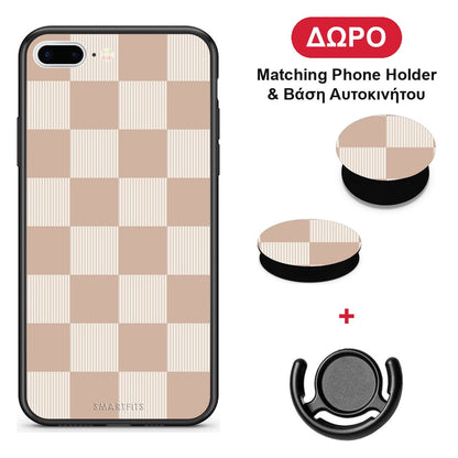 Latte and Cream Striped Checks - iPhone 7 Plus / 8 Plus θήκη + Δώρο Phone Holder & Βάση Αυτοκινήτου