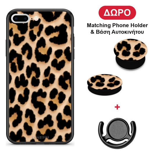 Leopard Print Tan Large - iPhone 7 Plus / 8 Plus θήκη + Δώρο Phone Holder & Βάση Αυτοκινήτου