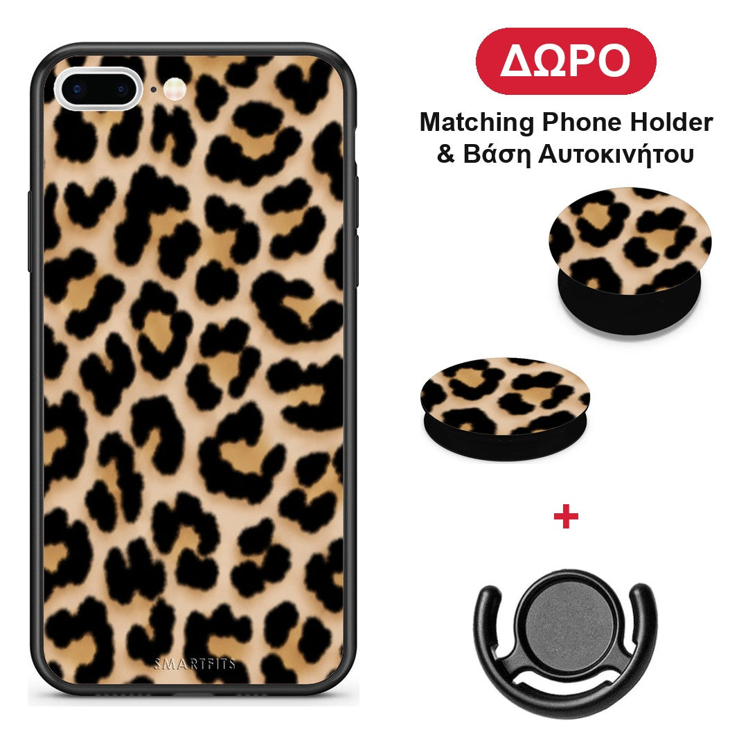 Leopard Print Tan Small - iPhone 7 Plus / 8 Plus θήκη + Δώρο Phone Holder & Βάση Αυτοκινήτου