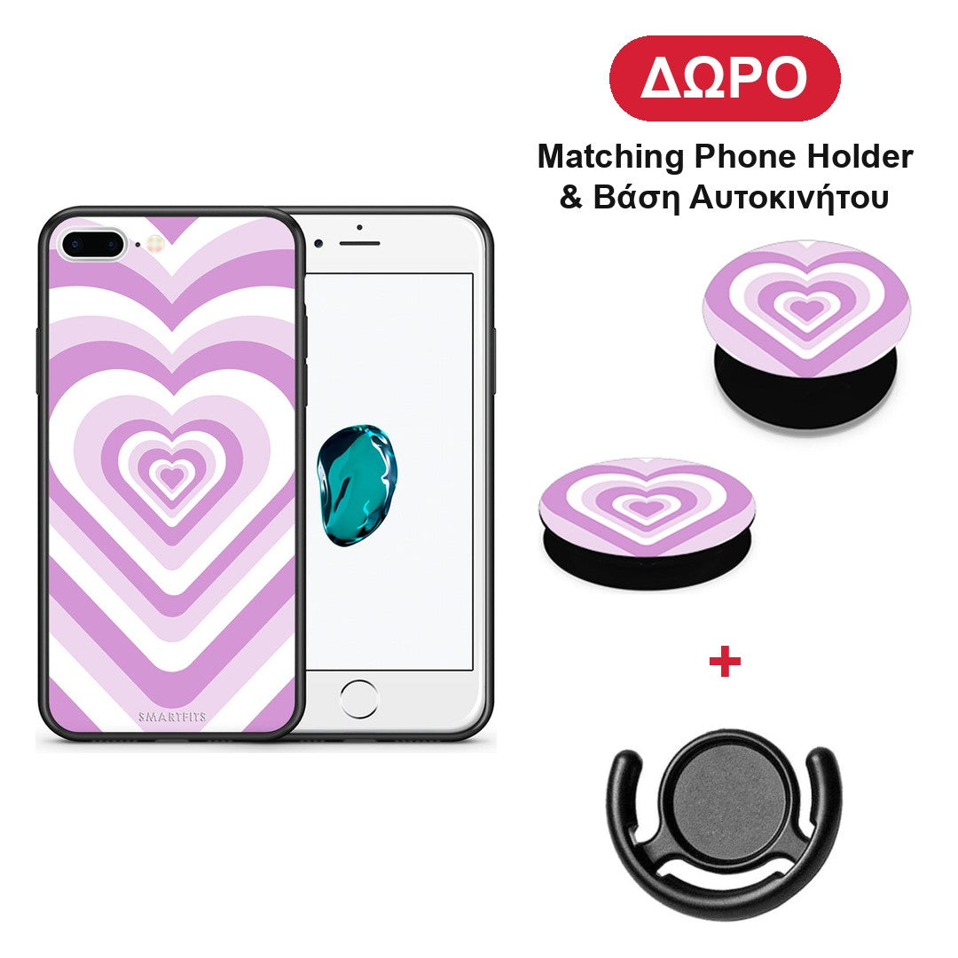 Lilac Hearts - iPhone 7 Plus / 8 Plus θήκη + Δώρο Phone Holder & Βάση Αυτοκινήτου