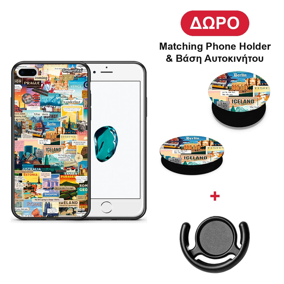 Live To Travel - iPhone 7 Plus / 8 Plus θήκη + Δώρο Phone Holder & Βάση Αυτοκινήτου