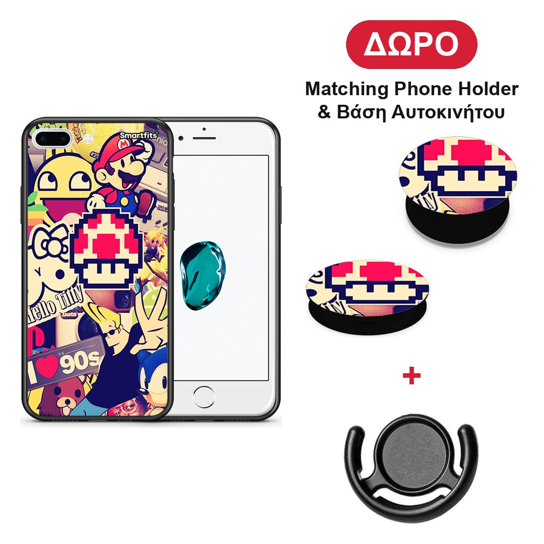 Love The 90s - iPhone 7 Plus / 8 Plus θήκη + Δώρο Phone Holder & Βάση Αυτοκινήτου