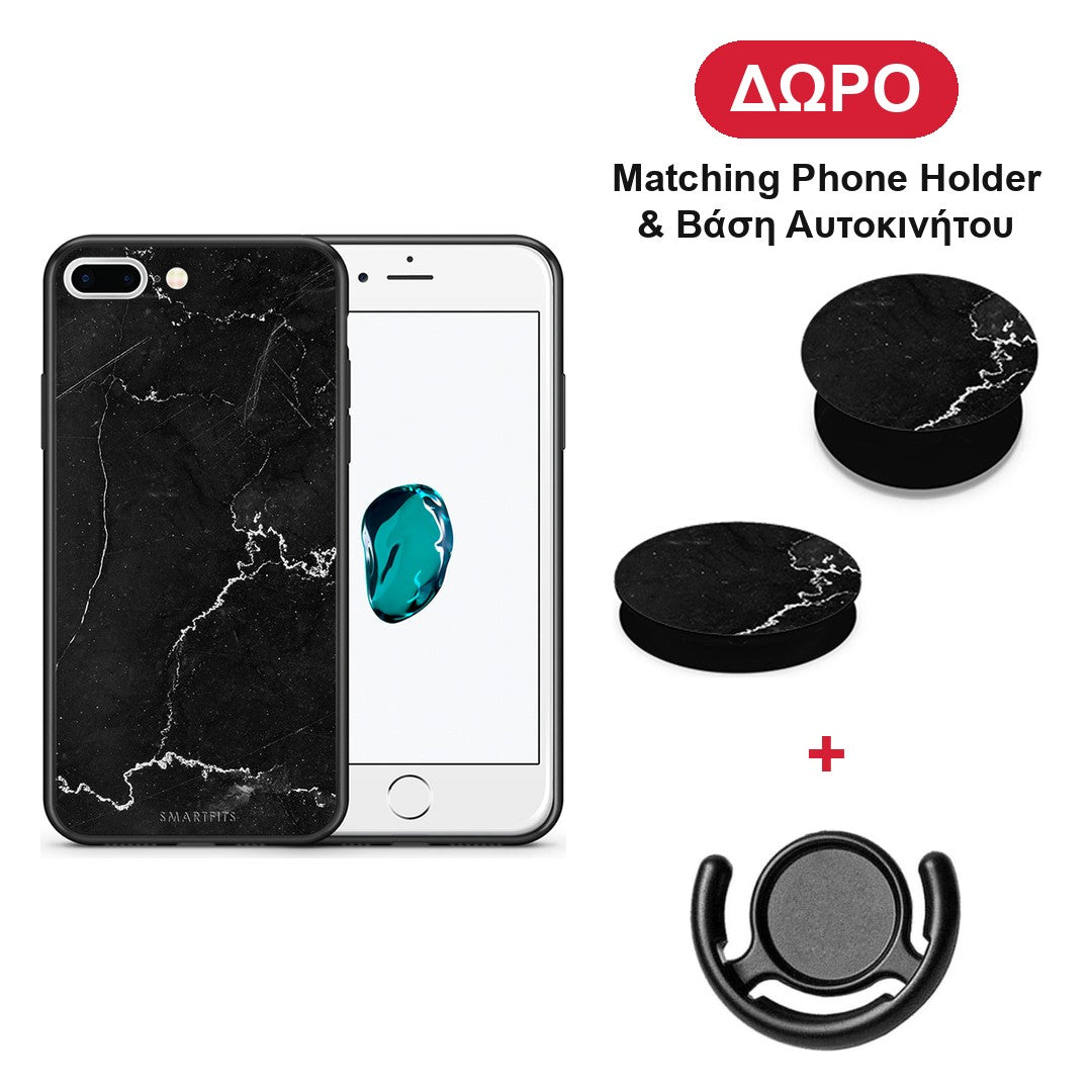 Marble Black - iPhone 7 Plus / 8 Plus θήκη + Δώρο Phone Holder & Βάση Αυτοκινήτου