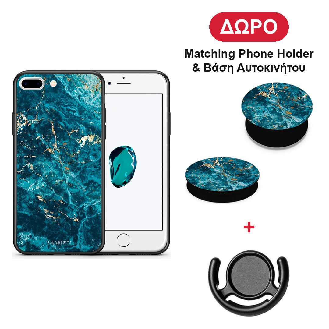 Marble Blue - iPhone 7 Plus / 8 Plus θήκη + Δώρο Phone Holder & Βάση Αυτοκινήτου