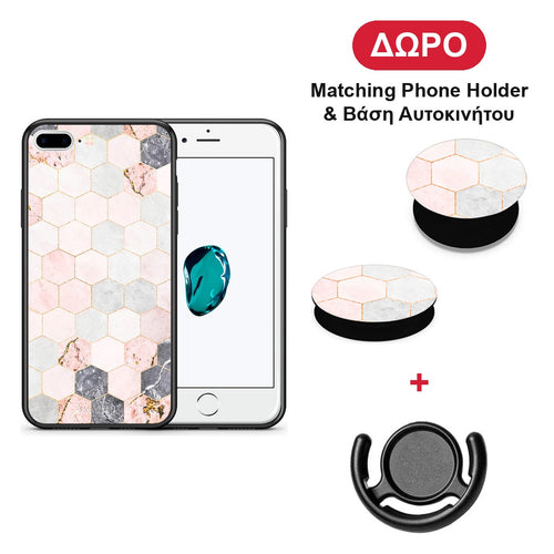 Marble Hexagon Pink - iPhone 7 Plus / 8 Plus θήκη + Δώρο Phone Holder & Βάση Αυτοκινήτου